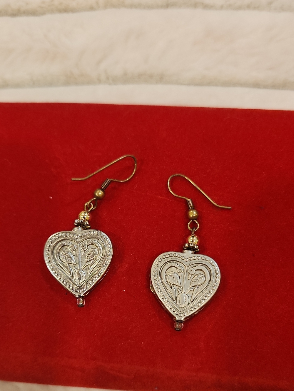 Heart Filigree Drop Earrings - Silver Tone